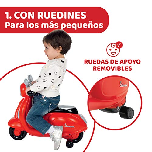 Chicco Vespa Primavera, Moto Correpasillos Niños, Juguete para Niños con Panel Electrónico, Luz, Sonido y Ruedines Estabilizadores Extraíbles – Moto Para Niños de 1 a 3 Años, Máx. 25 Kg, Color Roja