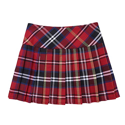 CHICTRY Niñas Falda Corta con Pliegues Escocesas a Cuadros de Escocia Falda Plisada de Uniforme Escolar Falda Algodón Tartán para Chica Rojo 12 años