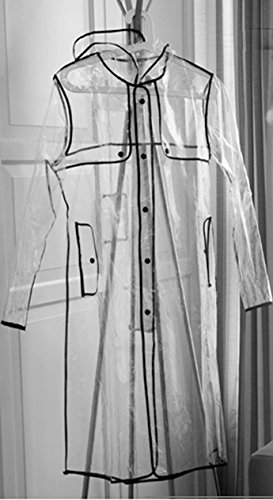 Chubasquero con capucha largo para mujer, transparente, de INMOZATA, negro, largo