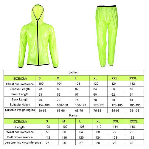 Chubasqueros Traje de Lluvia Unisexo Chaqueta Impermeable con Capucha Pantalones Cintas Reflectantes para Ciclismo Senderismo Deportes al Aire Libre (Verde) ( tamaño : L )