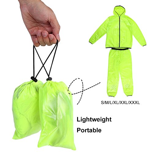 Chubasqueros Traje de Lluvia Unisexo Chaqueta Impermeable con Capucha Pantalones Cintas Reflectantes para Ciclismo Senderismo Deportes al Aire Libre (Verde) ( tamaño : L )