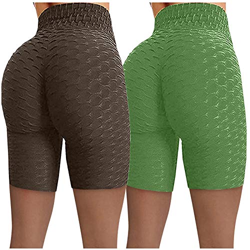 Cintura Alta Mallas Push Up Mujer Pantalones Cortos Panal Arrugado para Nalgas de Las Mujeres Leggings para Reducir Vientre Fitness Training Running 2pcs