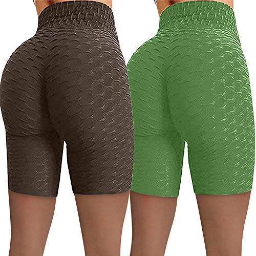 Cintura Alta Mallas Push Up Mujer Pantalones Cortos Panal Arrugado para Nalgas de Las Mujeres Leggings para Reducir Vientre Fitness Training Running 2pcs