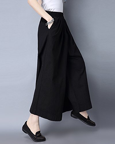 Cintura Elástica Pantalones Anchos Plisados para Mujer Negro S