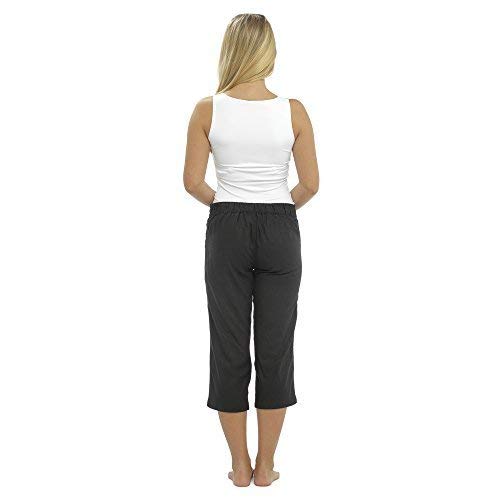 CityComfort Ladies Lino Pantalones Casual Holiday Elasticated Waist Womens Summer Pantalones Pantalones Cortos recortados con Bolsillos (24, Negro Recortada 3/4)