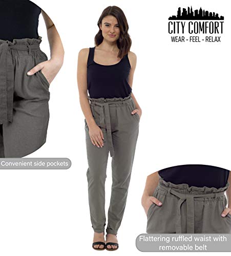 CityComfort Pantalones de Lino para Mujer | Traje de Verano para Las Mujeres con Cintura de Bolsa de Papel de Moda | Reino Unido 38 a 52 Pantalones de Talla Grande para Mujeres (50, Caqui)