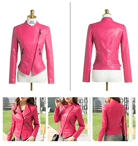 Classic Pink Chaquetas para De Cuero PU Mujer Otoño Blazers Chaqueta con Cremallera Cazadoras De Cortos Rose M
