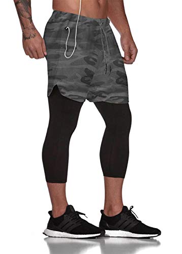 CMTOP Pantalones Cortos Legging Mallas Pantalones Deportivos Hombre Deporte Chándal Deportivos Compresión Interna con Bolsillos y Trabillas para Toallas Correr Entrenamiento Ciclismo