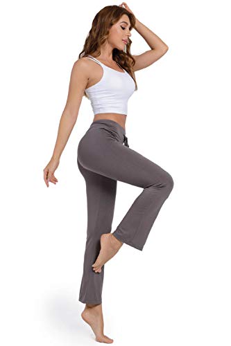 CMTOP Pantalones de Yoga Pilates para Mujer Algodon Alta Cintura Elásticos pantalón de Campana con cordón Casuales Chandal Deportivo para Pilates Yoga Jogger Fitness