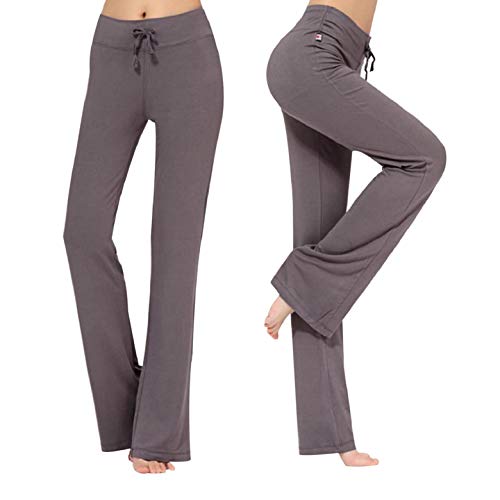 CMTOP Pantalones de Yoga Pilates para Mujer Algodon Alta Cintura Elásticos pantalón de Campana con cordón Casuales Chandal Deportivo para Pilates Yoga Jogger Fitness
