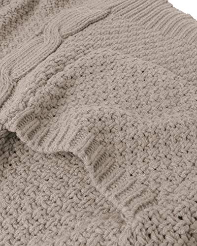 CNFIO Mujeres Cárdigans Chaqueta De Punto Jersey De Suelta Punto Frente Abierto con El Bolsillo (Caqui-Nueva, S)