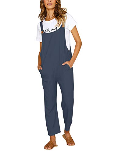 CNFIO Pantalones Mujer Casual Ajustable Correa Monos Rompers Flojo Retro Harem Mamelucos Jumpsuits Overalls con Bolsillo Gris-1 L