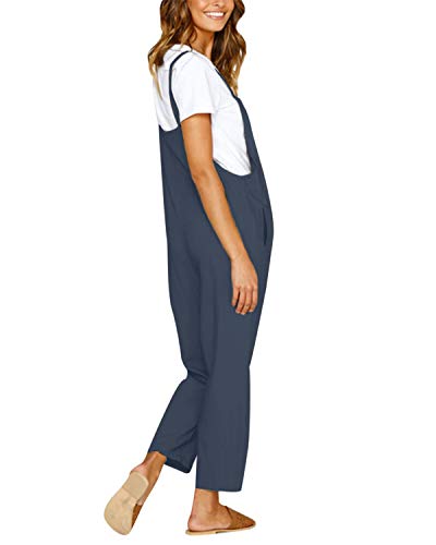 CNFIO Pantalones Mujer Casual Ajustable Correa Monos Rompers Flojo Retro Harem Mamelucos Jumpsuits Overalls con Bolsillo Gris-1 L