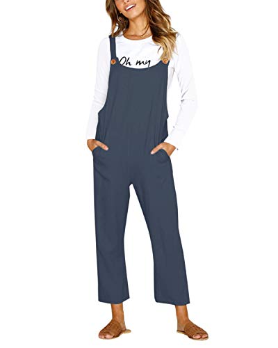 CNFIO Pantalones Mujer Casual Ajustable Correa Monos Rompers Flojo Retro Harem Mamelucos Jumpsuits Overalls con Bolsillo Gris-1 L