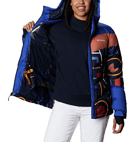Columbia Abbott Peak Insulated Chaqueta De Esquí con Capucha, Mujer, Azul (Dk Noctrnl/Multi Typo Print/Lapis Blue), M