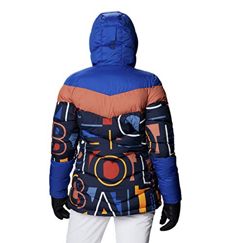 Columbia Abbott Peak Insulated Chaqueta De Esquí con Capucha, Mujer, Azul (Dk Noctrnl/Multi Typo Print/Lapis Blue), M