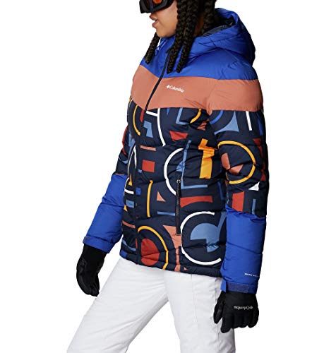 Columbia Abbott Peak Insulated Chaqueta De Esquí con Capucha, Mujer, Azul (Dk Noctrnl/Multi Typo Print/Lapis Blue), M