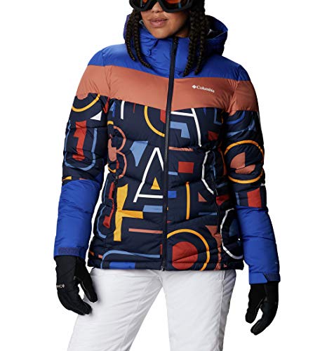 Columbia Abbott Peak Insulated Chaqueta De Esquí con Capucha, Mujer, Azul (Dk Noctrnl/Multi Typo Print/Lapis Blue), M