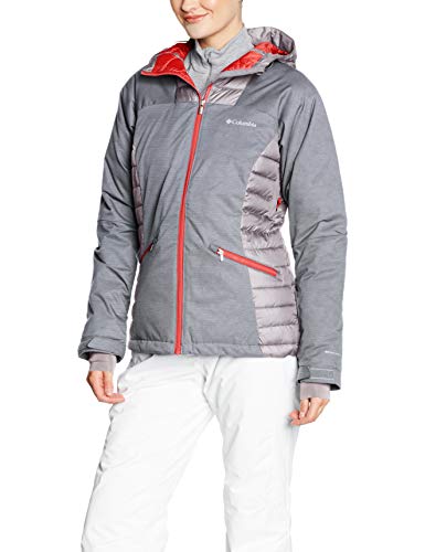 Columbia Chaqueta de esquí repelente al agua para mujer, Salcantay Hooded Jacket, Poliéster, Gris (Astral Twill Print), Talla M, 1699111