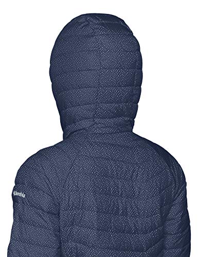 Columbia Chaqueta Impermeable con Capucha para Mujer, Powder Lite Hooded, Azul (Nocturnal Tweed Print), Talla S