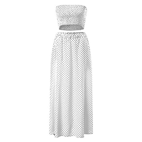 Conjunto de falda de dos piezas para mujer, con diseño de lunares, tubo, falda, chaleco, falda de playa, vestido de verano, falda plisada Blanco L