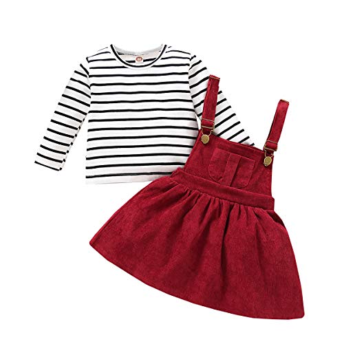 Conjunto de Ropa de otoño para y niñas, Camisa de Manga Larga Blusa + Faldas con Tirantes, Conjunto de 2 Piezas para bebés y niñas