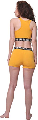 Conjunto Deportivo Letras Estampadas Mujer 2 Piezas 3'' Yoga Shorts de Cintura Alta y Sujetador Deportivo Gym, Jengibre L-XL