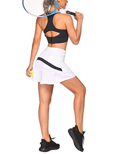 COOrun Falda deportiva para mujer, con pantalón interior, mini falda para tenis, golf, yoga, con bolsillos Blanco XXL