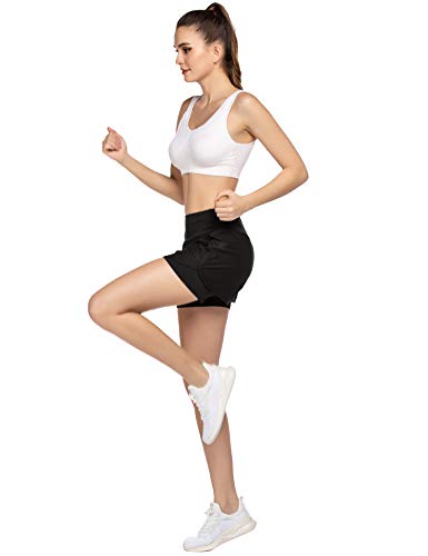 COOrun Pantalones cortos 2 en 1 para mujer, para correr, gimnasio, fitness, jogging Negro XXL