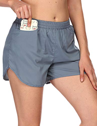 COOrun Pantalones cortos para mujer Quick Dry Workout Athletic con bolsillos laterales gris claro XL