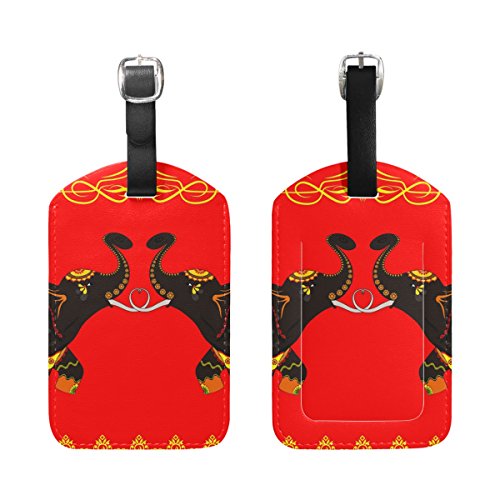 COOSUN Mostrando Holder Etiquetas de la Etiqueta Nombre de la Tarjeta Decorada Elefante Indio Cultura Etiquetas de Equipaje de Viaje para el Equipaje Bolsa Maleta Mochilas, 2 PCS Metro