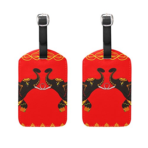 COOSUN Mostrando Holder Etiquetas de la Etiqueta Nombre de la Tarjeta Decorada Elefante Indio Cultura Etiquetas de Equipaje de Viaje para el Equipaje Bolsa Maleta Mochilas, 2 PCS Metro