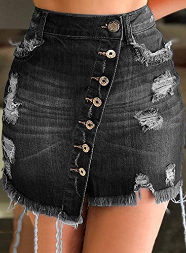 CORAFRITZ Falda Vaquera de Talle Alto para Mujer Falda De Mezclilla Cintura Alta Minifalda Vaquera Ajustado para Mujer Oblicuo Botones Corte Ajustado Falda