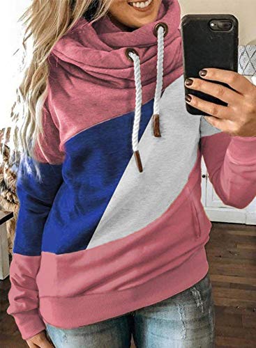 CORAFRITZ Sudadera con Capucha de Manga Larga para Mujer, Cuello Redondo, con cordón, a Rayas, para Invierno, con Capucha