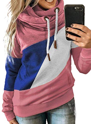 CORAFRITZ Sudadera con Capucha de Manga Larga para Mujer, Cuello Redondo, con cordón, a Rayas, para Invierno, con Capucha