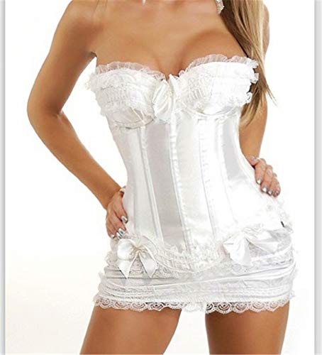 Corset Bustier de Encaje con corsé Vestidos de Moda de lencería Sexy con Mini Falda de tutú para Mujer Blanco 6XL