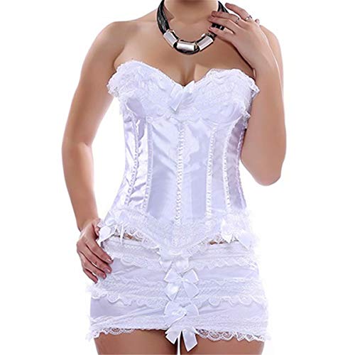 Corset Bustier de Encaje con corsé Vestidos de Moda de lencería Sexy con Mini Falda de tutú para Mujer Blanco 6XL