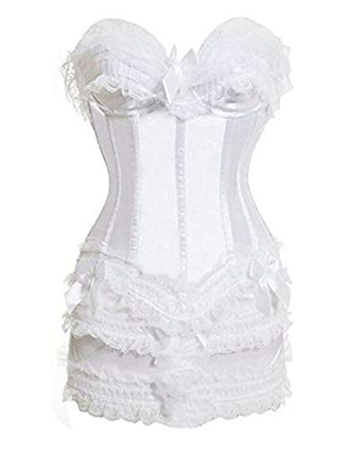 Corset Bustier de Encaje con corsé Vestidos de Moda de lencería Sexy con Mini Falda de tutú para Mujer Blanco 6XL
