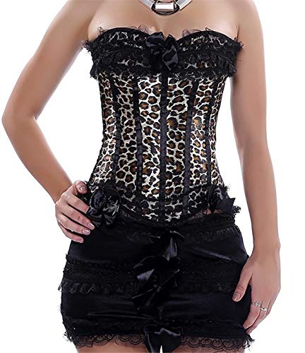 Corset Bustier de Encaje con corsé Vestidos de Moda de lencería Sexy con Mini Falda de tutú para Mujer Leopardo 6XL