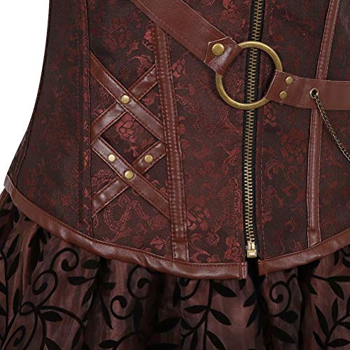 Corset Steampunk Mujer Bustier Sexy gotico Pirata Bordado Cuero Corsé y Falda Tutú Vestidos Tul y Blanco Blusa Fiesta Marrón XL