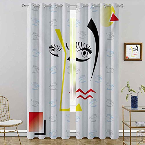 Cortinas opacas, diseño abstracto tríptico artístico con cara humana fracturada y ojos imagen geométrica, 52 x 63 cortinas de ventana para sala de estar, multi
