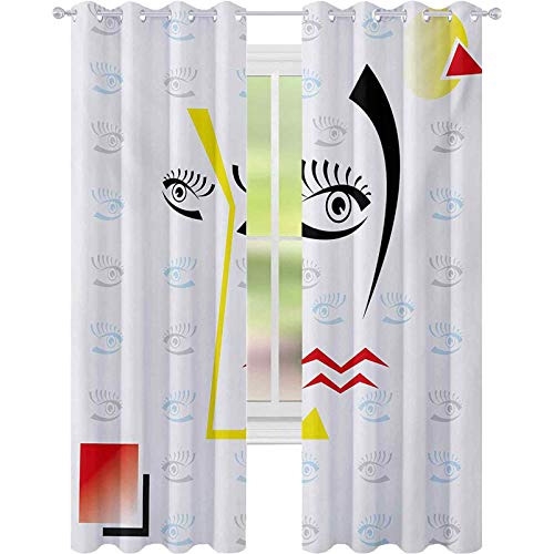 Cortinas opacas, diseño abstracto tríptico artístico con cara humana fracturada y ojos imagen geométrica, 52 x 63 cortinas de ventana para sala de estar, multi