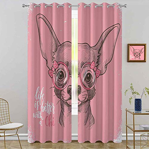 Cortinas para oscurecer la habitación, diseño de Chihuahua con cita de moda, para colgar en la sala de estar, dormitorio, color rosa pálido, verde militar