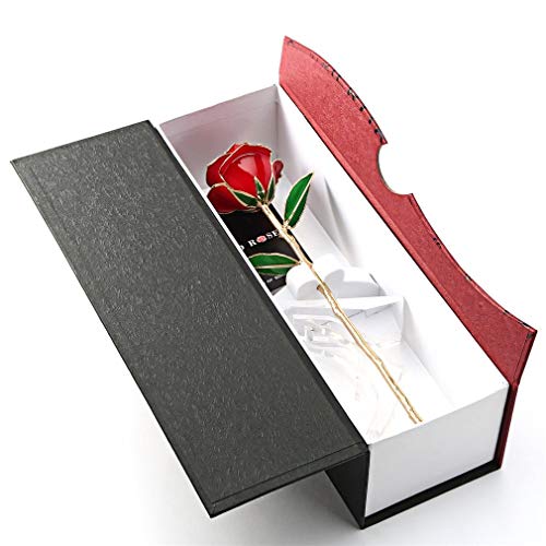 Cozime Rosa de Oro 24K con Base Soporte, Fresco Rosas Vivas con Caja de Regalo para Madre, Novia, Esposa, el Día de San Valentín, Navidad, Fiestas Doradas - Rojo (Rojo) (Rojo)
