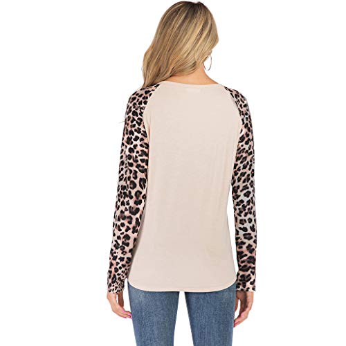 COZOCO Camisa Casual De Mujer con Estampado De Leopardo Camisa De Manga Larga De Empalme Camiseta Suelta