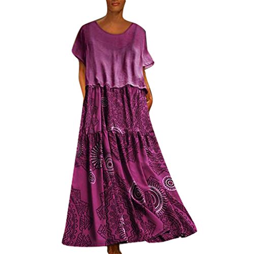 COZOCO Mujer Vestido Cuello V Playa Dress Vestido Verano Mujer Punto Falda Larga Elegante Casual Dress (Rosado,EU-46/CN-4XL)