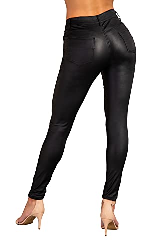 Crazy Lover Mujer Sexy Leggins Cuero con Bolsillo Skinny Elástico Pantalón | Leggings De Motorista con Apariencia De Cuero Y Cintura Baja con Estilo Ajustado Y Sexy para Damas | Negro 2, Tamaño: 40