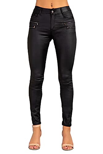 Crazy Lover Mujer Sexy Leggins Cuero con Bolsillo Skinny Elástico Pantalón | Leggings De Motorista con Apariencia De Cuero Y Cintura Baja con Estilo Ajustado Y Sexy para Damas | Negro 2, Tamaño: 40