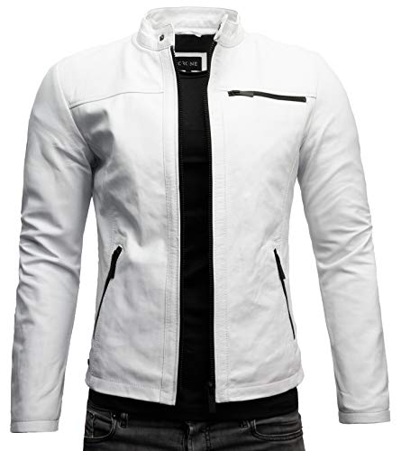 Crone - Chaqueta de cuero Epic Cleane Basic para hombre, en diferentes variantes y colores Blanco mate (piel de vaca). L