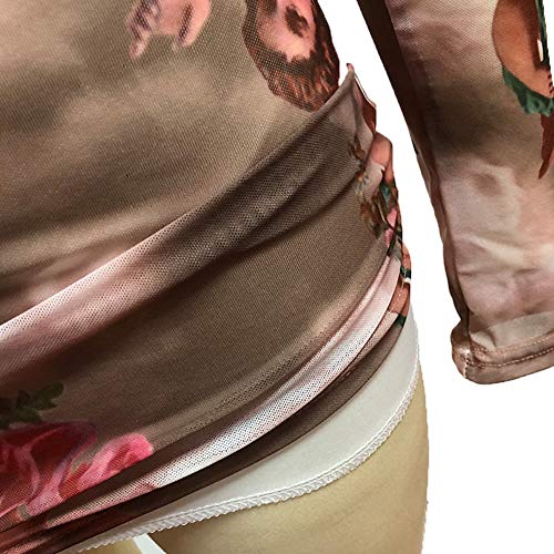 Crop-Top Transparente Mujer Sexy Camiseta de Manga Larga/Corta con Ángeles Impresos Top Corto Camisola Vestido Slim Chic Clubwear Casual Noche (Traje Marrón, M)